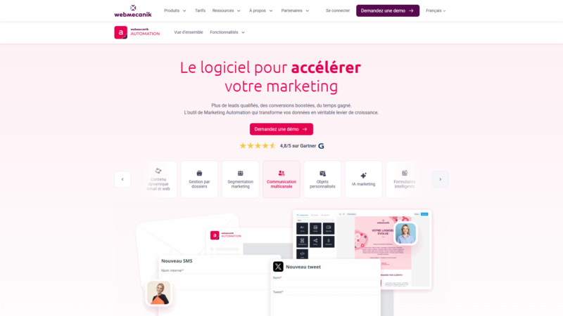 Page automation, slider de photo pour présenter les différentes fonctionnalités