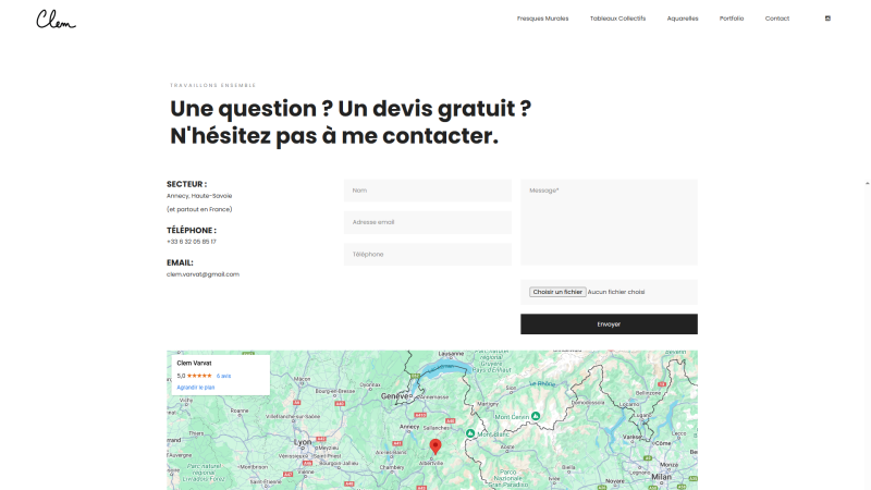 Page de contact simple & complète de Clem Varvat