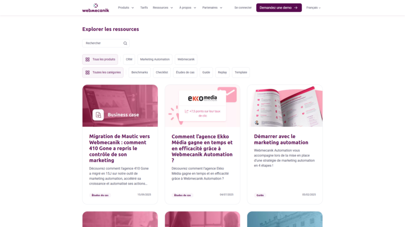 Liste des ressources, filtrables facilement