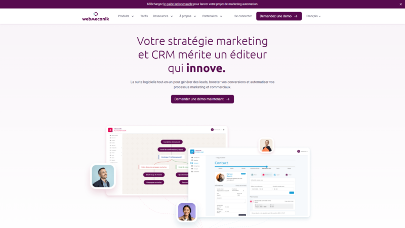 Page d'accueil de Webmecanik, avec animation du "qui innove"