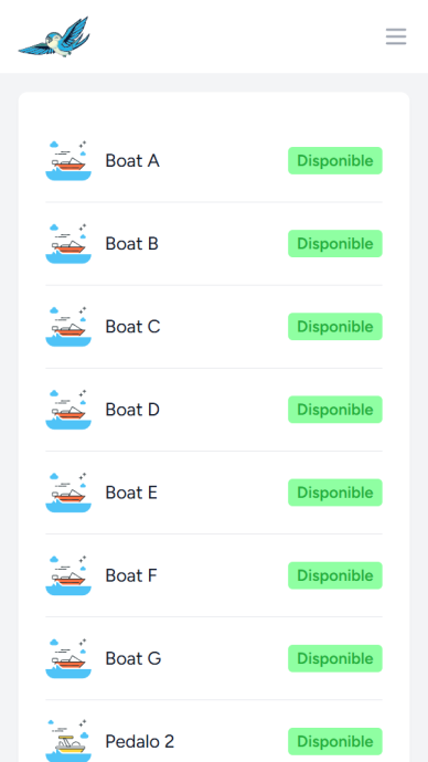 Ecran d'accueil pour l'application de gestion de pédalo Ecran d'accueil pour l'application de gestion de pédalo