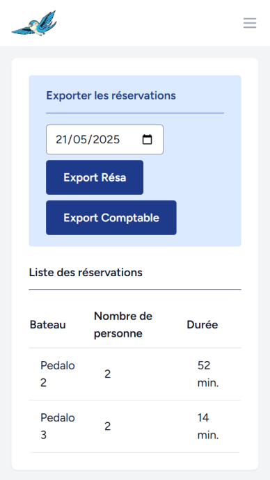 Export des réservations Export des réservations