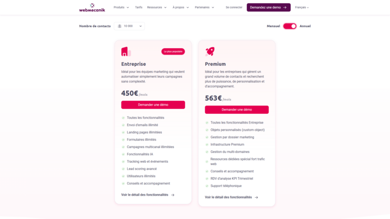Pricing dynamique en fonction des critères sélectionnés