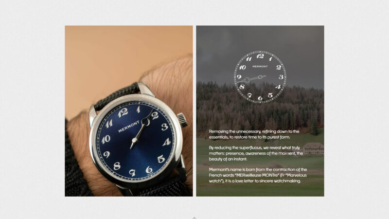 Grid de 2 images, avec une montre animée en temps réel à droite, pour reprendre le principe de la montre